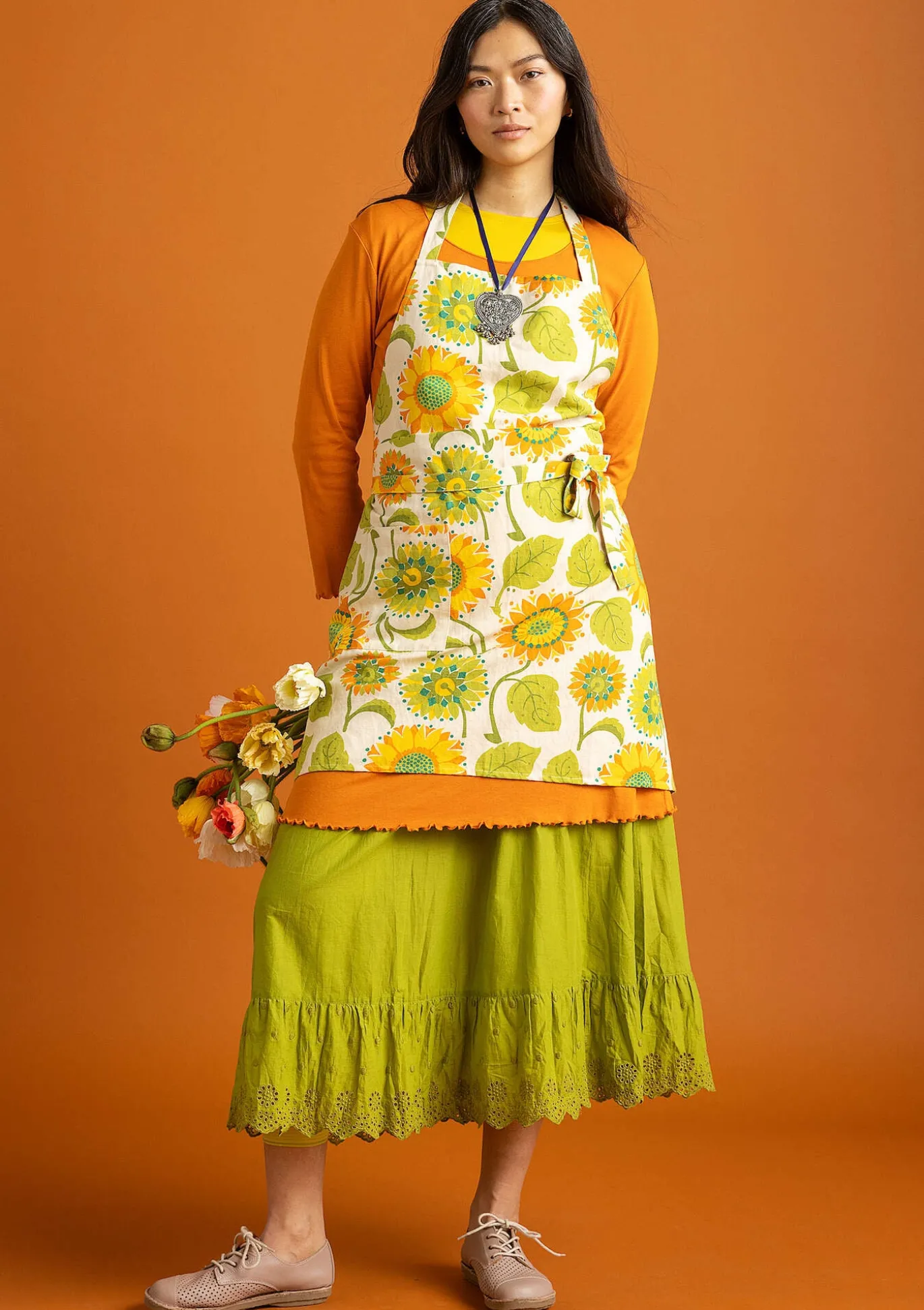 Förkläde "Sunflower" i ekologisk bomull/ lin